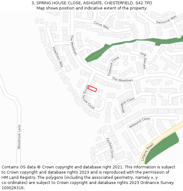 3, SPRING HOUSE CLOSE, ASHGATE, CHESTERFIELD, S42 7PD: Location map and indicative extent of plot