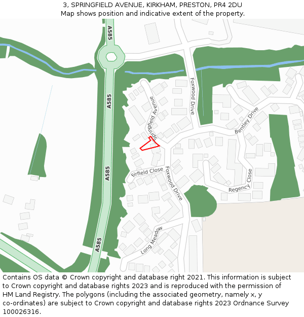 3, SPRINGFIELD AVENUE, KIRKHAM, PRESTON, PR4 2DU: Location map and indicative extent of plot