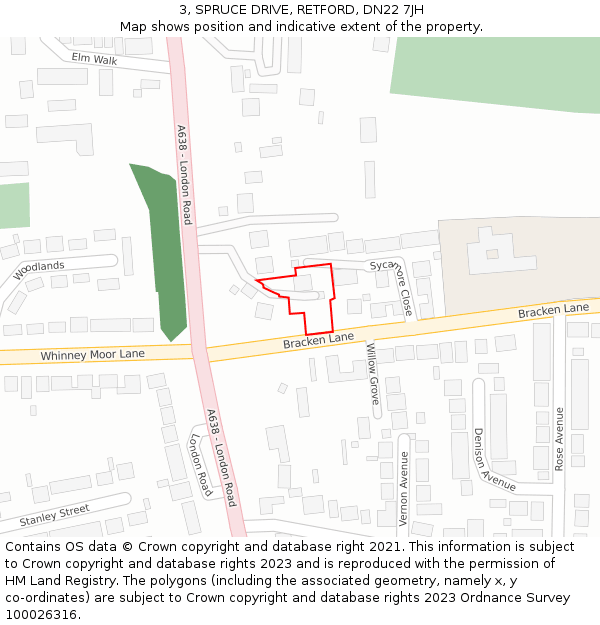 3, SPRUCE DRIVE, RETFORD, DN22 7JH: Location map and indicative extent of plot