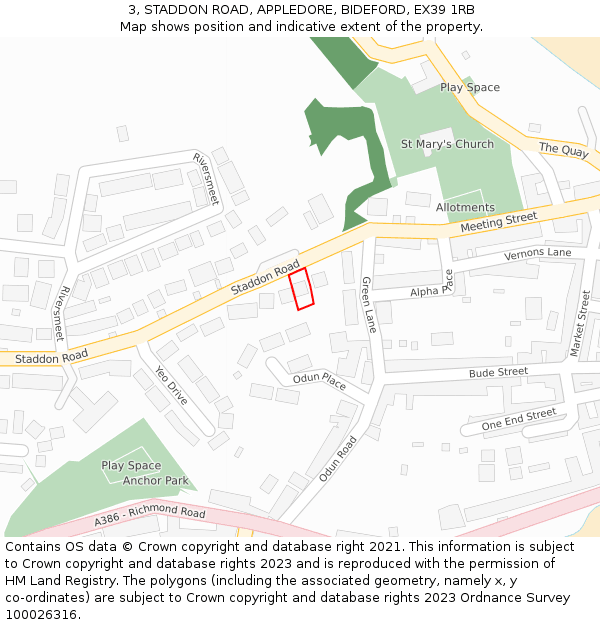 3, STADDON ROAD, APPLEDORE, BIDEFORD, EX39 1RB: Location map and indicative extent of plot