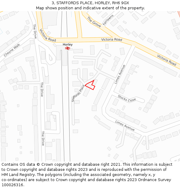 3, STAFFORDS PLACE, HORLEY, RH6 9GX: Location map and indicative extent of plot