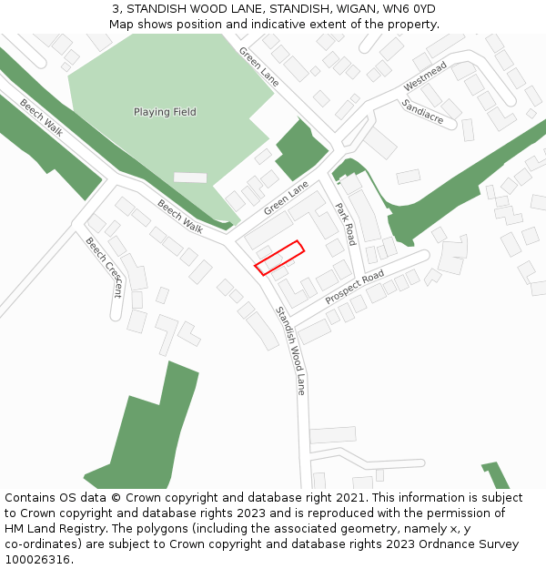 3, STANDISH WOOD LANE, STANDISH, WIGAN, WN6 0YD: Location map and indicative extent of plot