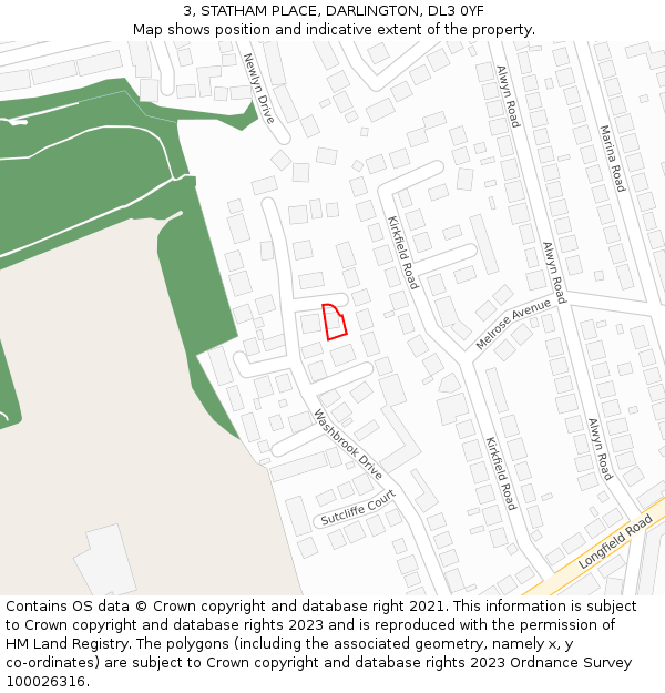 3, STATHAM PLACE, DARLINGTON, DL3 0YF: Location map and indicative extent of plot