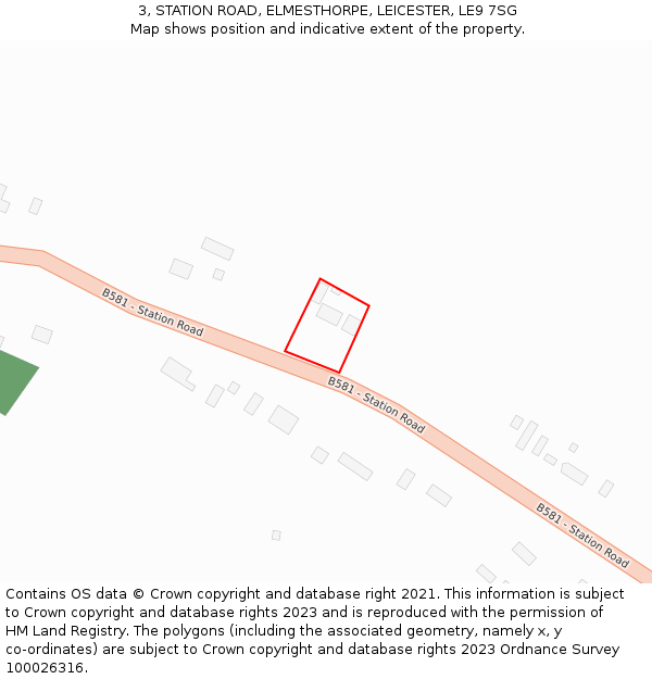 3, STATION ROAD, ELMESTHORPE, LEICESTER, LE9 7SG: Location map and indicative extent of plot