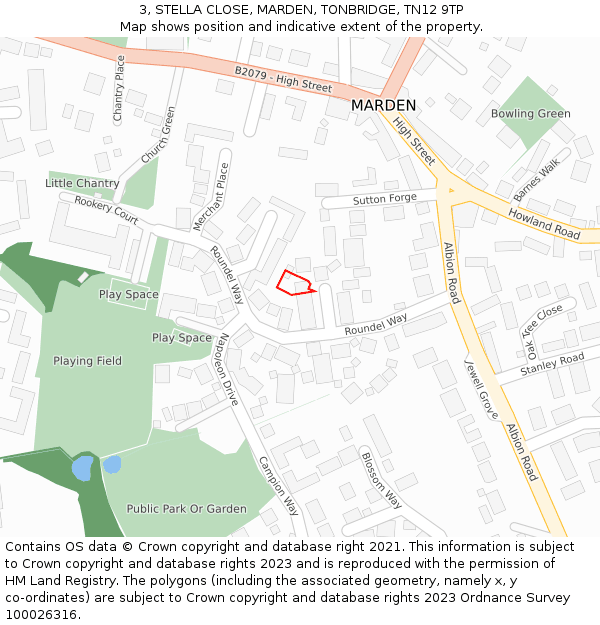 3, STELLA CLOSE, MARDEN, TONBRIDGE, TN12 9TP: Location map and indicative extent of plot