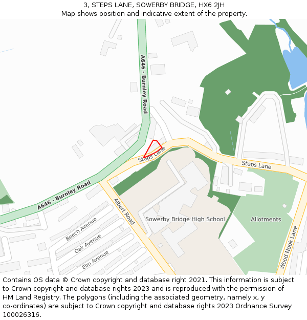 3, STEPS LANE, SOWERBY BRIDGE, HX6 2JH: Location map and indicative extent of plot