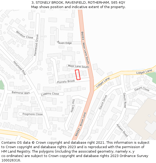 3, STONELY BROOK, RAVENFIELD, ROTHERHAM, S65 4QY: Location map and indicative extent of plot