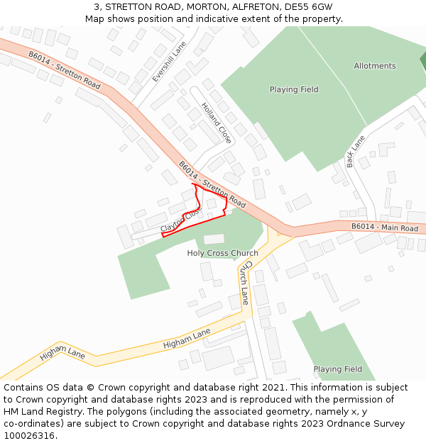 3, STRETTON ROAD, MORTON, ALFRETON, DE55 6GW: Location map and indicative extent of plot