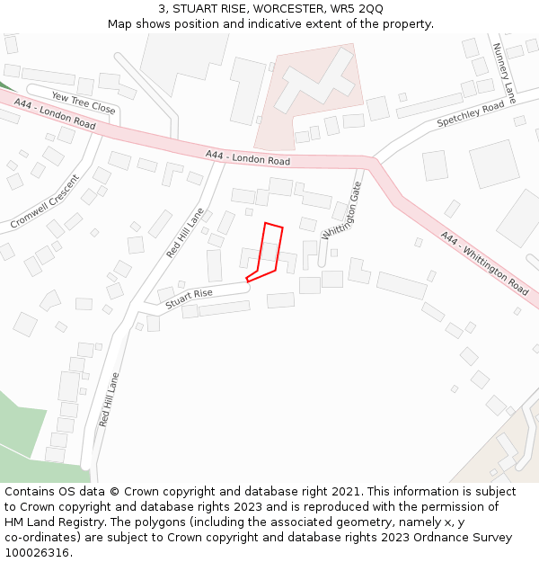 3, STUART RISE, WORCESTER, WR5 2QQ: Location map and indicative extent of plot