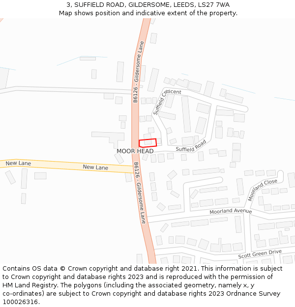 3, SUFFIELD ROAD, GILDERSOME, LEEDS, LS27 7WA: Location map and indicative extent of plot