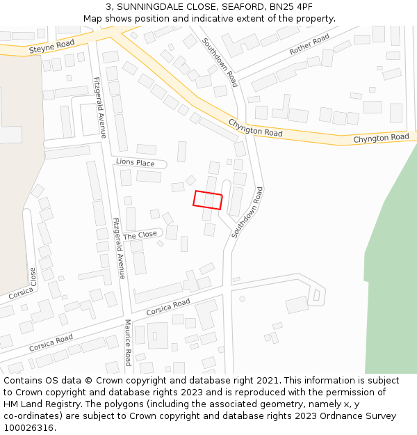 3, SUNNINGDALE CLOSE, SEAFORD, BN25 4PF: Location map and indicative extent of plot