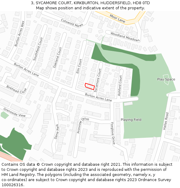 3, SYCAMORE COURT, KIRKBURTON, HUDDERSFIELD, HD8 0TD: Location map and indicative extent of plot