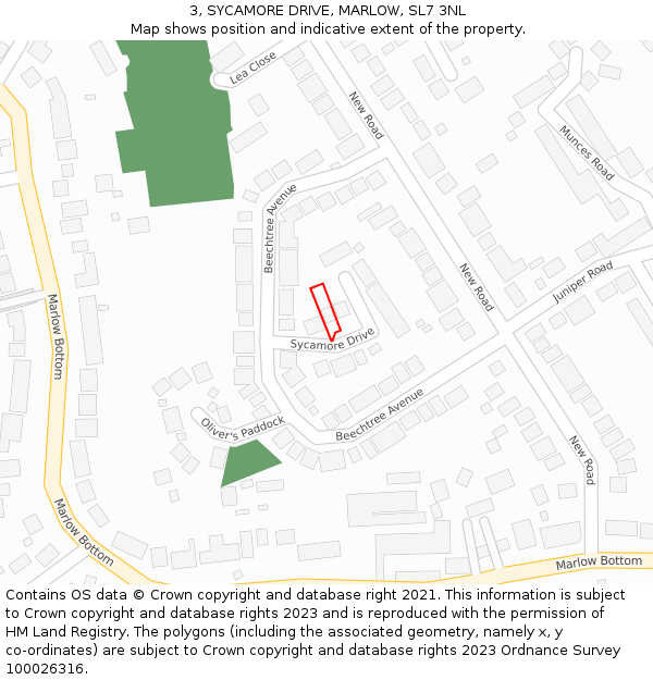 3, SYCAMORE DRIVE, MARLOW, SL7 3NL: Location map and indicative extent of plot