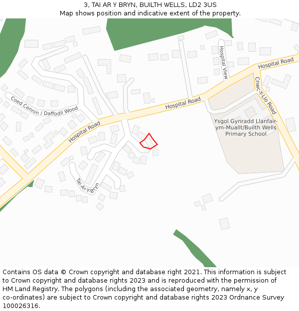 3, TAI AR Y BRYN, BUILTH WELLS, LD2 3US: Location map and indicative extent of plot