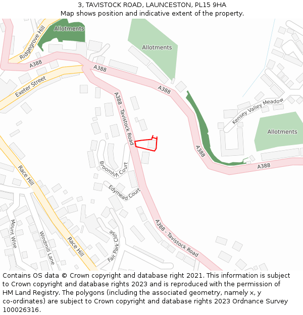 3, TAVISTOCK ROAD, LAUNCESTON, PL15 9HA: Location map and indicative extent of plot