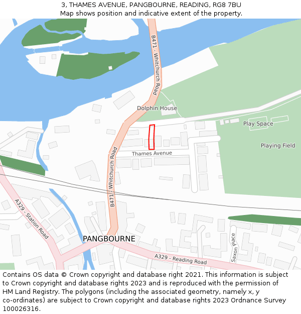 3, THAMES AVENUE, PANGBOURNE, READING, RG8 7BU: Location map and indicative extent of plot