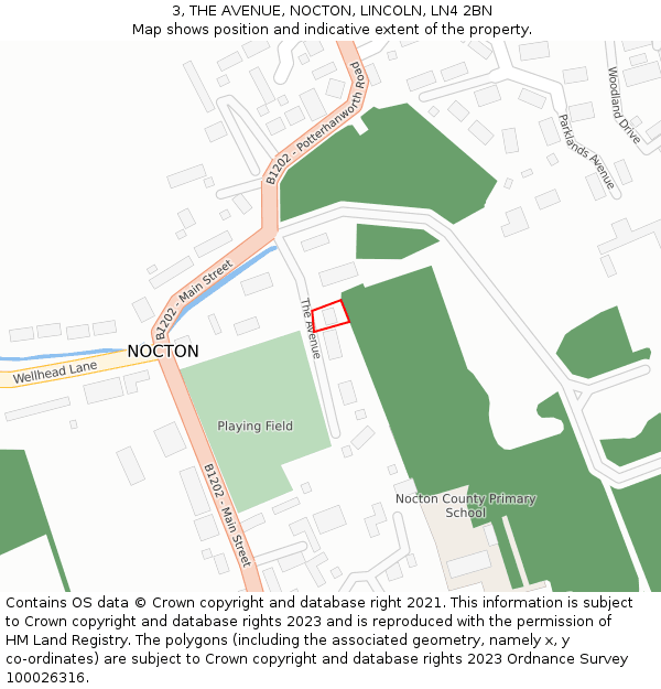 3, THE AVENUE, NOCTON, LINCOLN, LN4 2BN: Location map and indicative extent of plot