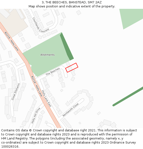 3, THE BEECHES, BANSTEAD, SM7 2AZ: Location map and indicative extent of plot