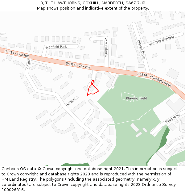 3, THE HAWTHORNS, COXHILL, NARBERTH, SA67 7UP: Location map and indicative extent of plot