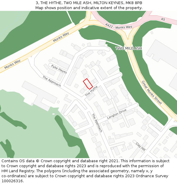 3, THE HYTHE, TWO MILE ASH, MILTON KEYNES, MK8 8PB: Location map and indicative extent of plot