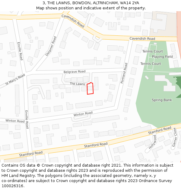 3, THE LAWNS, BOWDON, ALTRINCHAM, WA14 2YA: Location map and indicative extent of plot