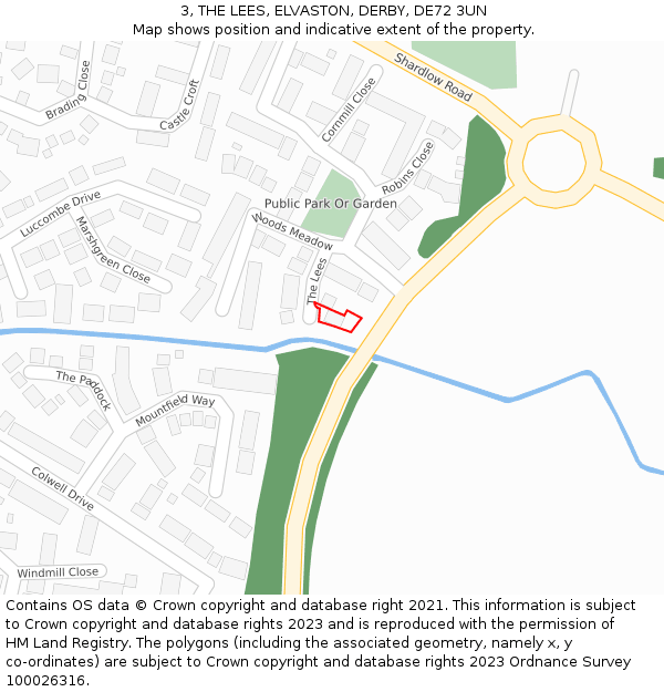 3, THE LEES, ELVASTON, DERBY, DE72 3UN: Location map and indicative extent of plot