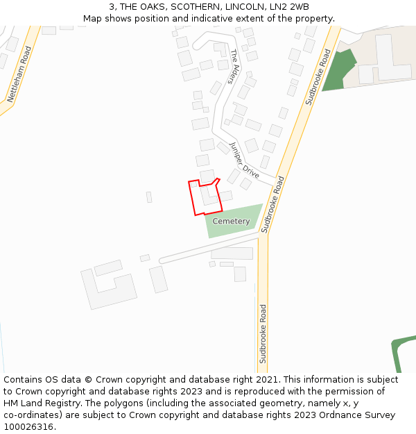 3, THE OAKS, SCOTHERN, LINCOLN, LN2 2WB: Location map and indicative extent of plot