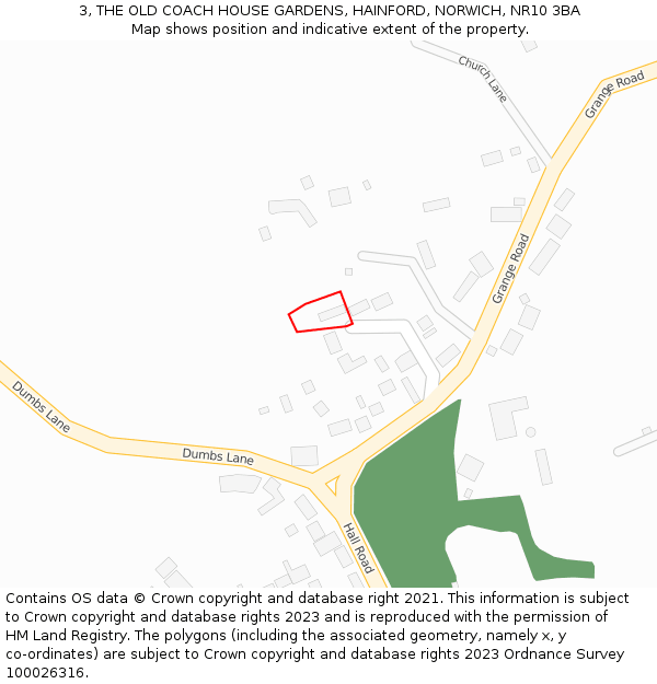 3, THE OLD COACH HOUSE GARDENS, HAINFORD, NORWICH, NR10 3BA: Location map and indicative extent of plot