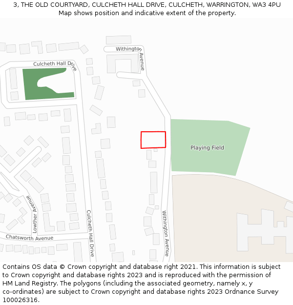 3, THE OLD COURTYARD, CULCHETH HALL DRIVE, CULCHETH, WARRINGTON, WA3 4PU: Location map and indicative extent of plot