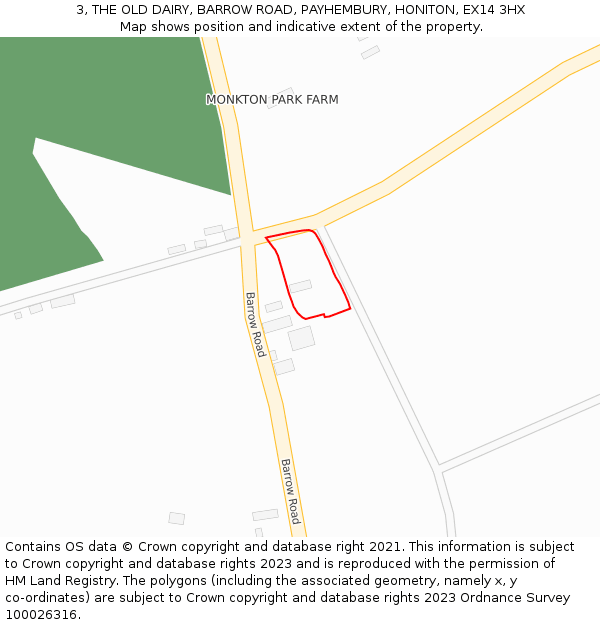 3, THE OLD DAIRY, BARROW ROAD, PAYHEMBURY, HONITON, EX14 3HX: Location map and indicative extent of plot