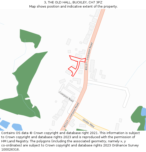 3, THE OLD HALL, BUCKLEY, CH7 3PZ: Location map and indicative extent of plot