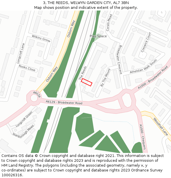 3, THE REEDS, WELWYN GARDEN CITY, AL7 3BN: Location map and indicative extent of plot