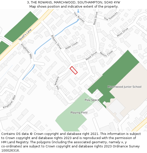 3, THE ROWANS, MARCHWOOD, SOUTHAMPTON, SO40 4YW: Location map and indicative extent of plot