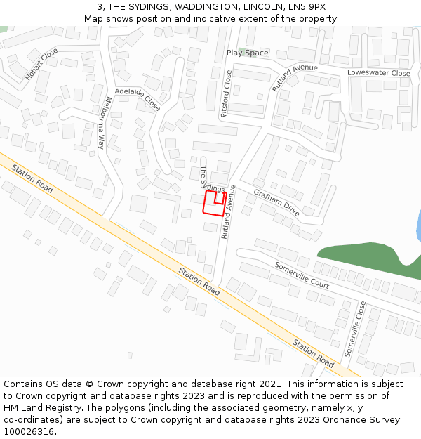 3, THE SYDINGS, WADDINGTON, LINCOLN, LN5 9PX: Location map and indicative extent of plot