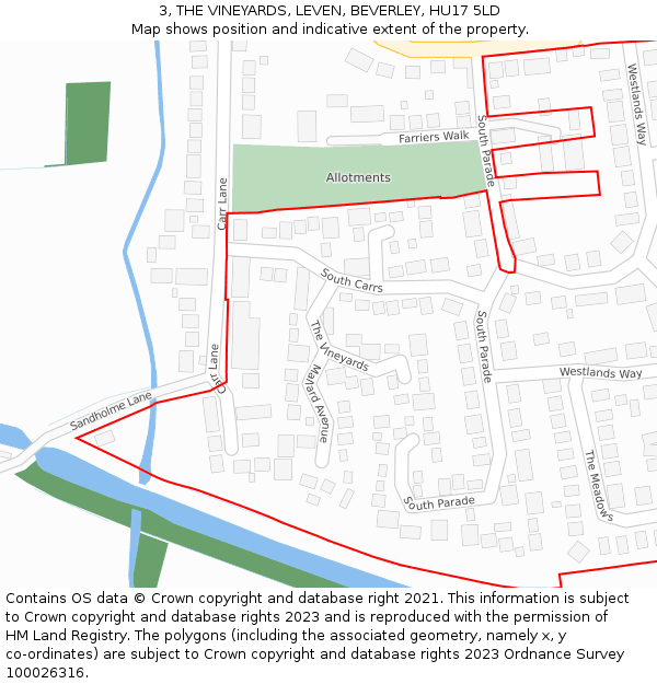 3, THE VINEYARDS, LEVEN, BEVERLEY, HU17 5LD: Location map and indicative extent of plot