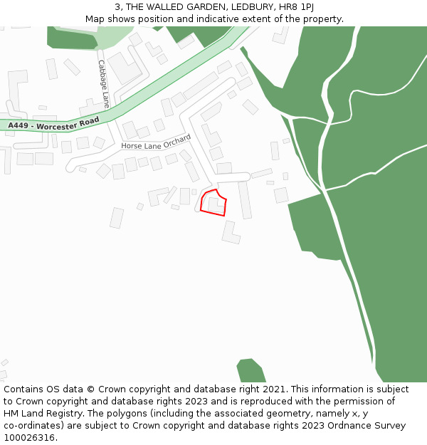 3, THE WALLED GARDEN, LEDBURY, HR8 1PJ: Location map and indicative extent of plot