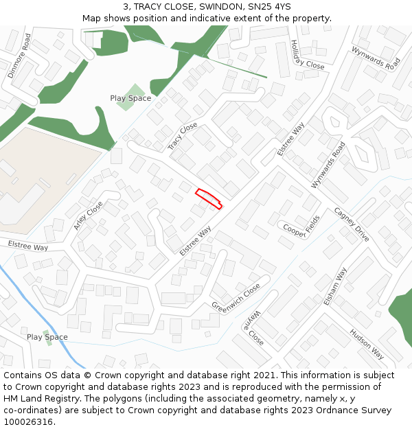 3, TRACY CLOSE, SWINDON, SN25 4YS: Location map and indicative extent of plot