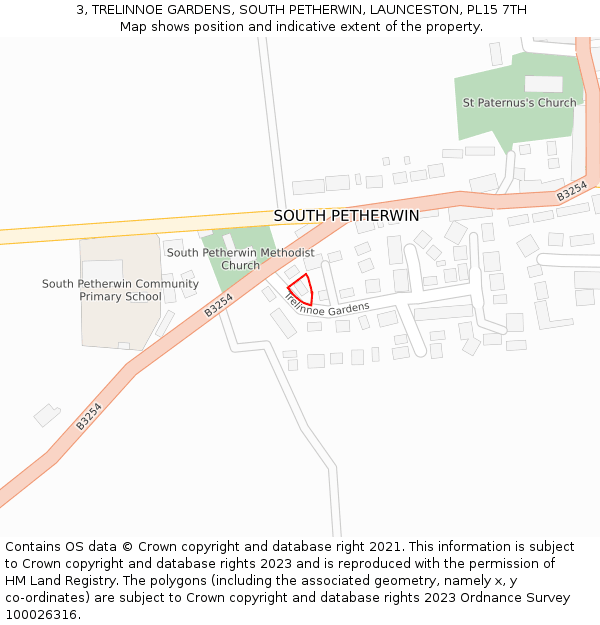 3, TRELINNOE GARDENS, SOUTH PETHERWIN, LAUNCESTON, PL15 7TH: Location map and indicative extent of plot