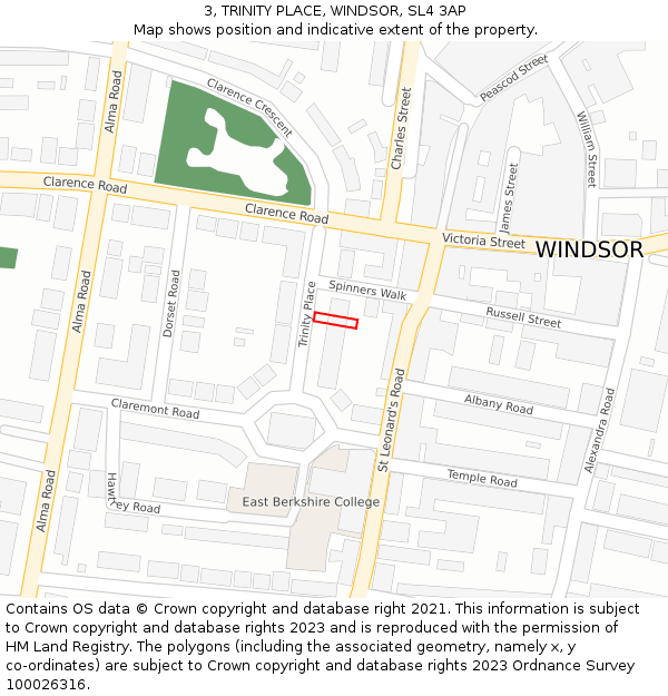 3, TRINITY PLACE, WINDSOR, SL4 3AP: Location map and indicative extent of plot