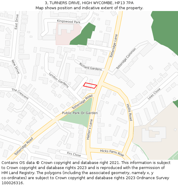 3, TURNERS DRIVE, HIGH WYCOMBE, HP13 7PA: Location map and indicative extent of plot