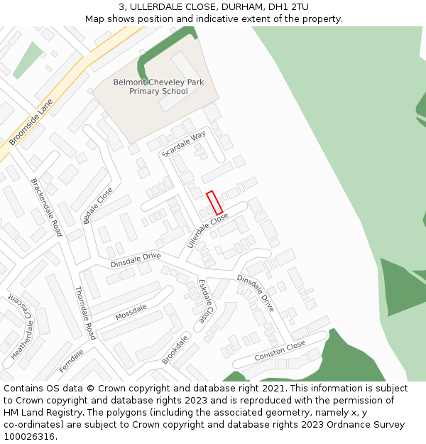 3, ULLERDALE CLOSE, DURHAM, DH1 2TU: Location map and indicative extent of plot