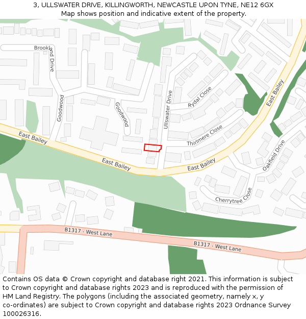 3, ULLSWATER DRIVE, KILLINGWORTH, NEWCASTLE UPON TYNE, NE12 6GX: Location map and indicative extent of plot