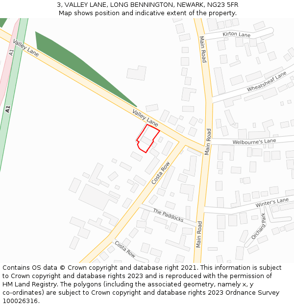 3, VALLEY LANE, LONG BENNINGTON, NEWARK, NG23 5FR: Location map and indicative extent of plot