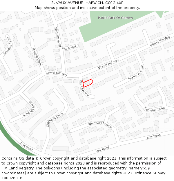 3, VAUX AVENUE, HARWICH, CO12 4XP: Location map and indicative extent of plot