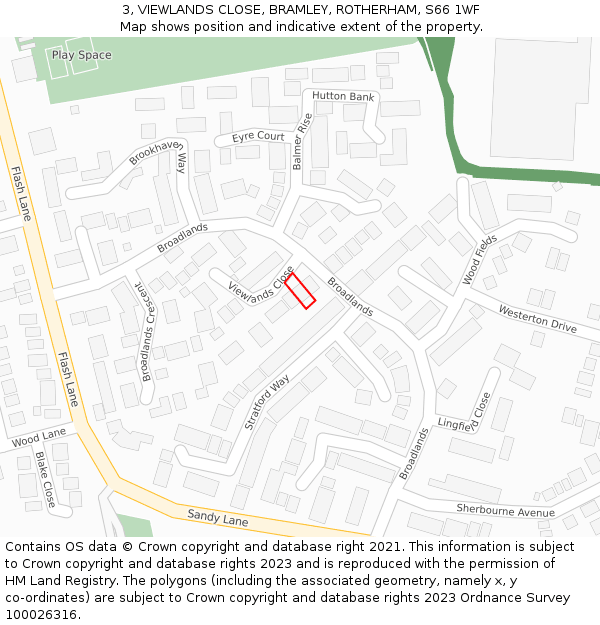 3, VIEWLANDS CLOSE, BRAMLEY, ROTHERHAM, S66 1WF: Location map and indicative extent of plot