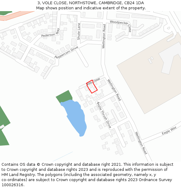 3, VOLE CLOSE, NORTHSTOWE, CAMBRIDGE, CB24 1DA: Location map and indicative extent of plot