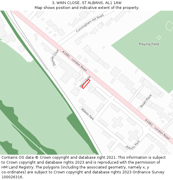 3, WAIN CLOSE, ST ALBANS, AL1 1AW: Location map and indicative extent of plot