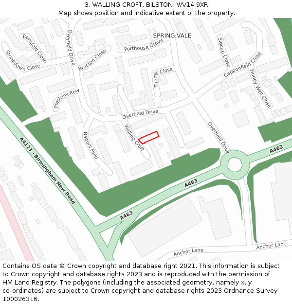 3, WALLING CROFT, BILSTON, WV14 9XR: Location map and indicative extent of plot