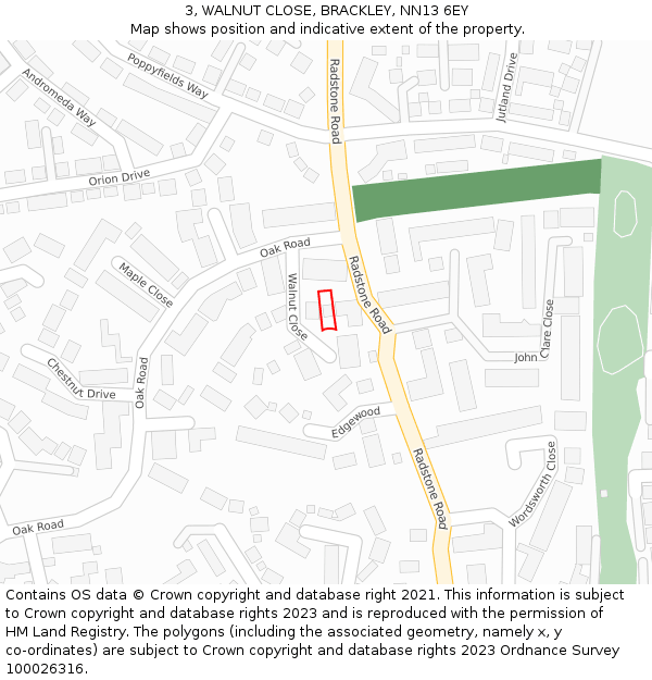 3, WALNUT CLOSE, BRACKLEY, NN13 6EY: Location map and indicative extent of plot