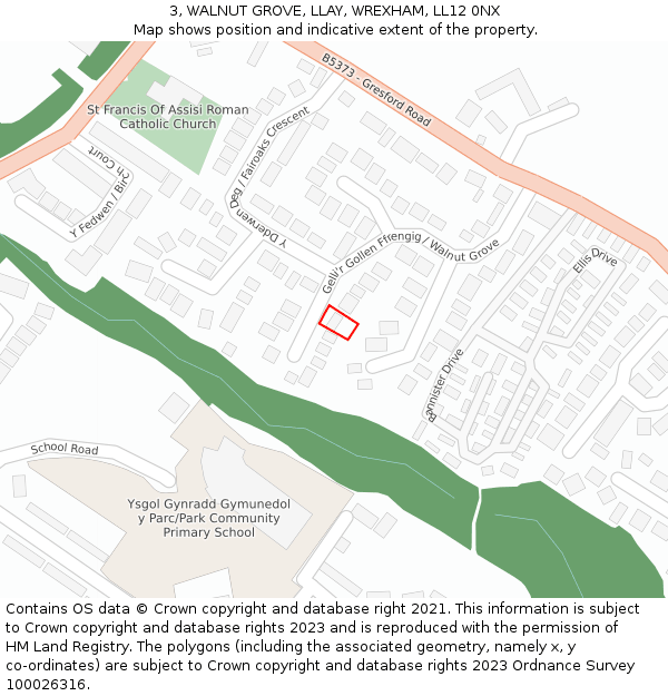 3, WALNUT GROVE, LLAY, WREXHAM, LL12 0NX: Location map and indicative extent of plot